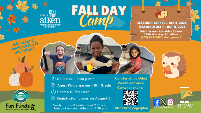 Fall Day Camp Registration @ Odell Weeks Activities Center